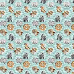 Baby Safari Hexi Animals Turquoise Children's Cotton Fabric by Northcott