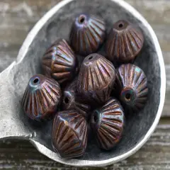 *15* 11mm Purple Lustered Brown Washed Pale Translcent Blue African Bicone Beads