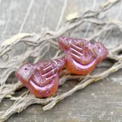 *6* 11x22mm Metallic Pink Washed Topaz Bird Beads