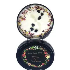 Twin Flame Divine Union Crystal 8 Oz Candle hand poured with soy wax/essential oils, dried flowers, and energized crystals of protection Love Spell Scent