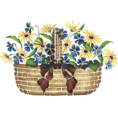Small Violet and Daisy Basket Wall Stencil | 2555 by Designer Stencils | Floral Stencils | Reusable Art Craft Stencils for Painting on Walls, Canvas, Wood | Reusable Plastic Paint Stencil for Home Makeover | Easy to Use & Clean Art Stencil