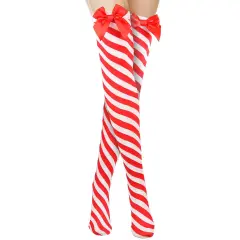 Peppermint Candy Cane Socks - Red and White Striped Christmas Holiday Candy Canes Stockings for Women and Girls