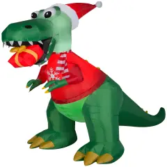 8.5' Gemmy Airblown Inflatable Christmas T-Rex Dinosaur w/ Gift 881903