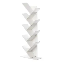 Wooden 9-Shelf Tree Magazine CD Storage Bookcase White