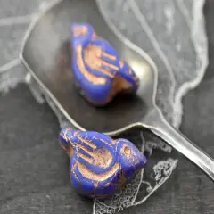 *6* 11x22mm Copper Washed Matte Indigo Bird Beads