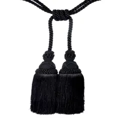 Belagio Tieback Tassel, 2 Tassels- 10&rdquo; Long with 15&rdquo; Cord , Milante Collection, Black