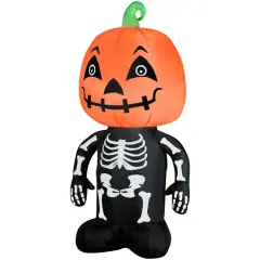 3.5' Gemmy Airblown Inflatable Skeleton Boy w/ Pumpkin Head 64066