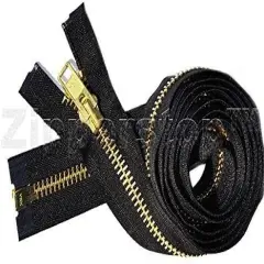 Zipperstop Wholesale YKK&reg;- Extra Heavy Duty Jacket Zipper YKK&reg; #10 Brass- Metal Teeth Separating -Chaps Zippers for Crafter's Special Color Black #580 Made in USA -Custom Length (30 inches)