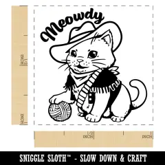 Adorable Cowboy Cat Meowdy Howdy Self-Inking Rubber Stamp Ink Stamper Sky Blue