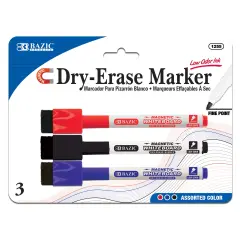 BAZIC Magnetic Assorted Color Dry-Erase Markers (3/Pack)
