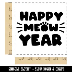 Happy Meow New Year Cat Funny Self-Inking Rubber Stamp Ink Stamper Red