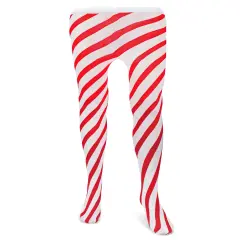 Candy Cane Striped Tights &ndash; Red and White Diagonally Striped Nylon Stretch Pantyhose Stocking Accessories for Every Day Attire and Costumes for Teens and Children's