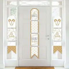 Big Dot of Happiness It's Twins - Hanging Vertical Paper Door Banners - Gold Twins Baby Shower Wall Decoration Kit - Indoor Door Decor