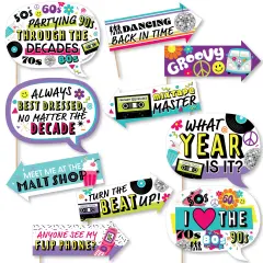 Big Dot of Happiness Funny Through the Decades - 50s, 60s, 70s, 80s, and 90s Party Photo Booth Props Kit - 10 Piece