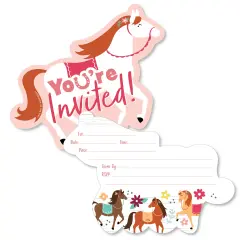 Big Dot of Happiness Run Wild Horses - Shaped Fill-In Invitations - Pony Birthday Party Invitation Cards with Envelopes - Set of 12