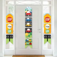 Big Dot of Happiness Cars, Trains, and Airplanes - Hanging Vertical Paper Banners - Transportation Birthday Party Wall Decoration - Indoor Door Decor