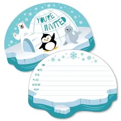 Big Dot of Happiness Arctic Polar Animals - Shaped Fill-in Invites - Winter Baby Shower or Birthday Party Invitation Cards with Envelopes - Set of 12
