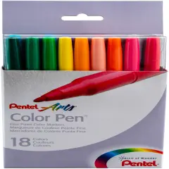 Pentel Arts Color Pen Fine Point Color Markers 18/Pkg-Assorted Colors
