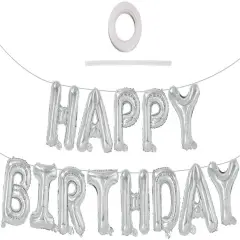 Colorful Celebrations: 16-Inch Mylar Foil Happy Birthday Balloons Banner - Eco-Friendly Decor for All Ages! Silver