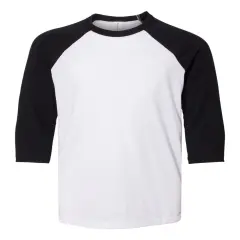 BELLA + CANVAS&reg; Youth Three-Quarter Sleeve Baseball Tee - 3200Y White/ black