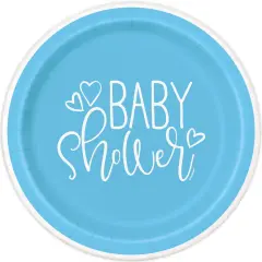 Blue Hearts Baby Shower Round 7" Dessert Plates, 8ct