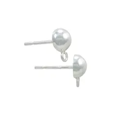 JewelrySupply Sterling Silver 6mm Half Ball Post Earrings with Loop (1 Pair of Sterling Silver Earrings)
