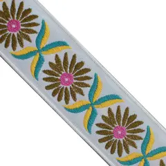 Designer's Shop JR 711 Jacquard woven Sunflower brown/pink ribbon trim,1-7/16" (37 mm) 5 yards