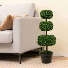 35 Inch Artificial Boxwood Topiary Ball Tree With Cement-filled Pot-green