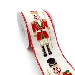 Designer's Shop WR 63-5222 2.5&rdquo; x 10 yard Holiday Nutcracker with gold glitter wired edge ribbon