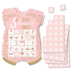 Big Dot of Happiness Swan Soiree - Picture Bingo Cards and Markers - White Swan Baby Shower Shaped Bingo Game - Set of 18