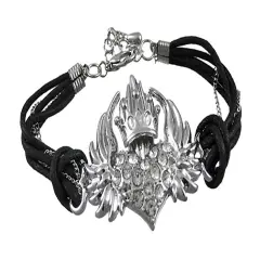 Rhinestone Crowned Winged Heart Cord Bracelet