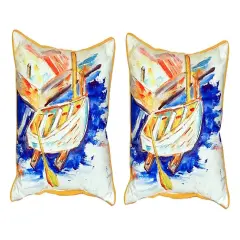 Pair of Betsy Drake Betsy&rsquo;s Row Boat Large Indoor/Outdoor Pillows 16 In. X 20 In