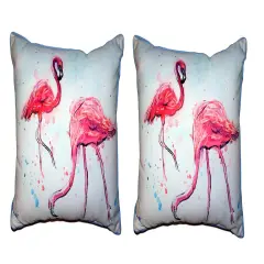 Pair Of Betsy Drake Funky Flamingos Large Indoor/Outdoor Pillows 16 X 20
