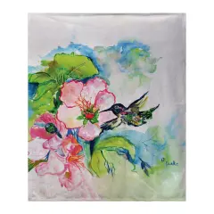Betsy Drake Hummingbird & Hibiscus Fleece Blanket Multicolor