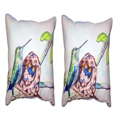 Pair Of Betsy Drake Hummingbird & Chicks Small Outdoor/Indoor Pillows 11 X 14