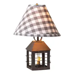 Irvins Country Tinware Colonial Lantern Lamp with Gray Check Shade Black