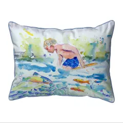 Betsy Drake Boy and Fish Extra Large 20 X 24 Indoor / Outdoor Pillow