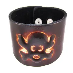 Brown Leather Skull & Crossbones Bracelet Wristband
