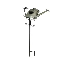 Metal Outdoor Decorative Garden Stake Watering Can Birdhouse Yard Decor Art