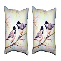 Pair Of Betsy Drake Chickadees Small Outdoor/Indoor Pillows 11 X 14
