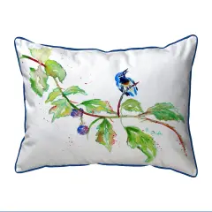 Betsy Drake Bird & Blackberries Extra Large Corded Indoor/Outdoor Pillow 20x24 Multicolor