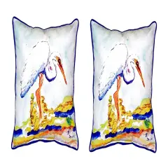 Pair of Betsy Drake Betsy&rsquo;s Egret Small Pillows 11 Inch X 14 Inch