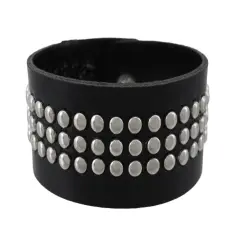 Black Vinyl Wristband with Small Chrome Studs