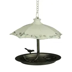 Distressed White Metal Art Umbrella Hanging Bird Feeder