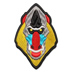 Mandrill Head Colorful Monkey Baboon Multi-Color Embroidered Iron-On or Hook & Loop Patch Applique