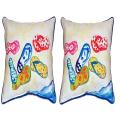 Pair of Betsy Drake Six Flip Flops Large Indoor/Outdoor Pillows 18x18