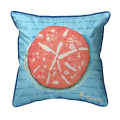 Betsy Drake Coral Sand Dollar Extra Large 22 X 22 Indoor / Outdoor Blue Pillow