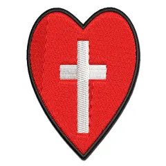 Cross in Heart Christian Multi-Color Embroidered Iron-On or Hook & Loop Patch Applique