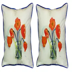 Pair of Betsy Drake Poppies in Vase Large Pillows 18 Inch x 18 Inch