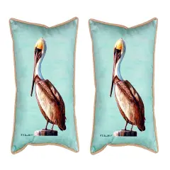 Pair of Betsy Drake Pelican Teal Large Indoor/Outdoor Pillows 16 Inch X 20 Inch